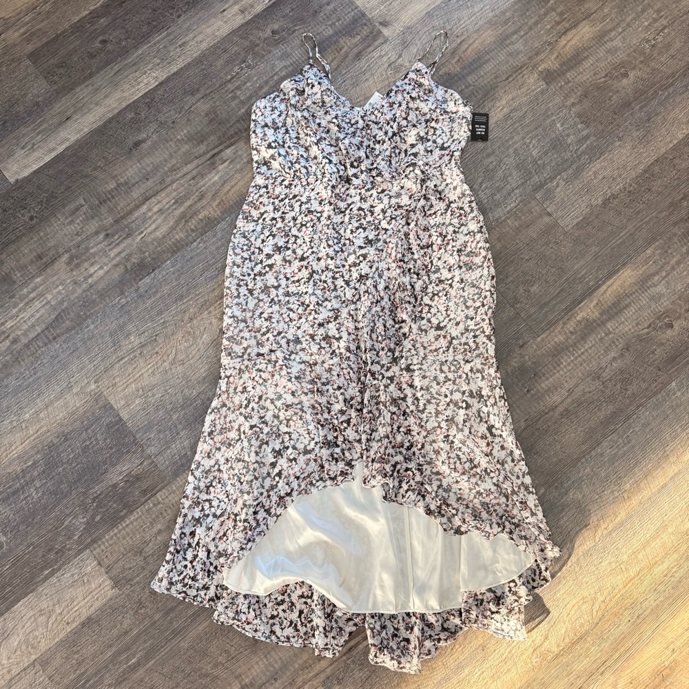 Floral V-Neck Spaghetti Strap High-Low Dress - White/Pink